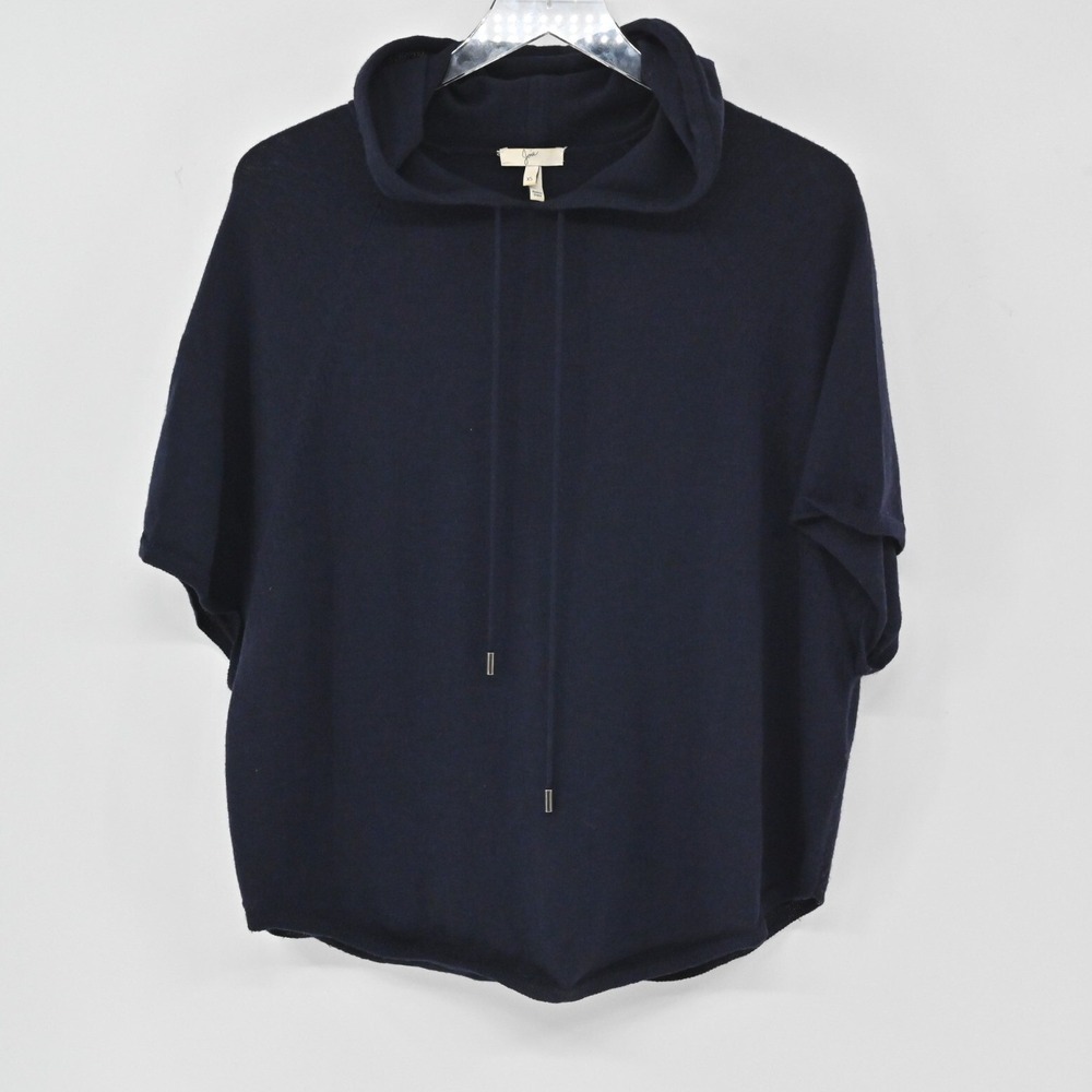 Joie Merino Wool Hoodie Womens Size XS Navy Blue Short Sleeve Knit Sweater